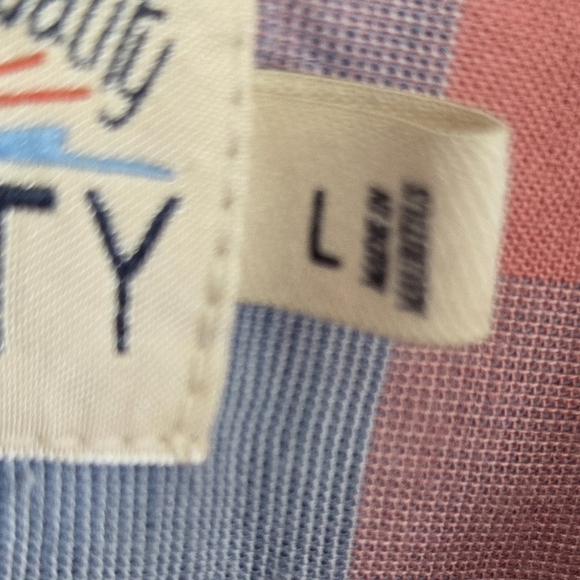 Faherty Men's Cotton Linen Blend Button Down Long Sleeve Blue and Coral Shirt Lg - Picture 3 of 10